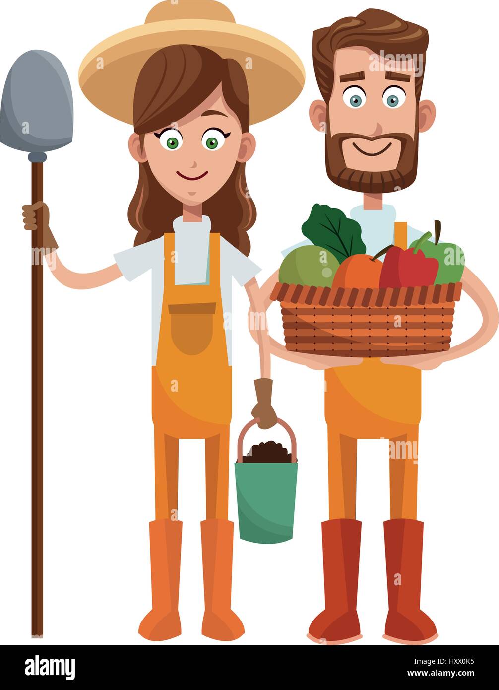 Gärtnerpaar cartoon Ikone auf weißem Hintergrund. farbenfrohes Design