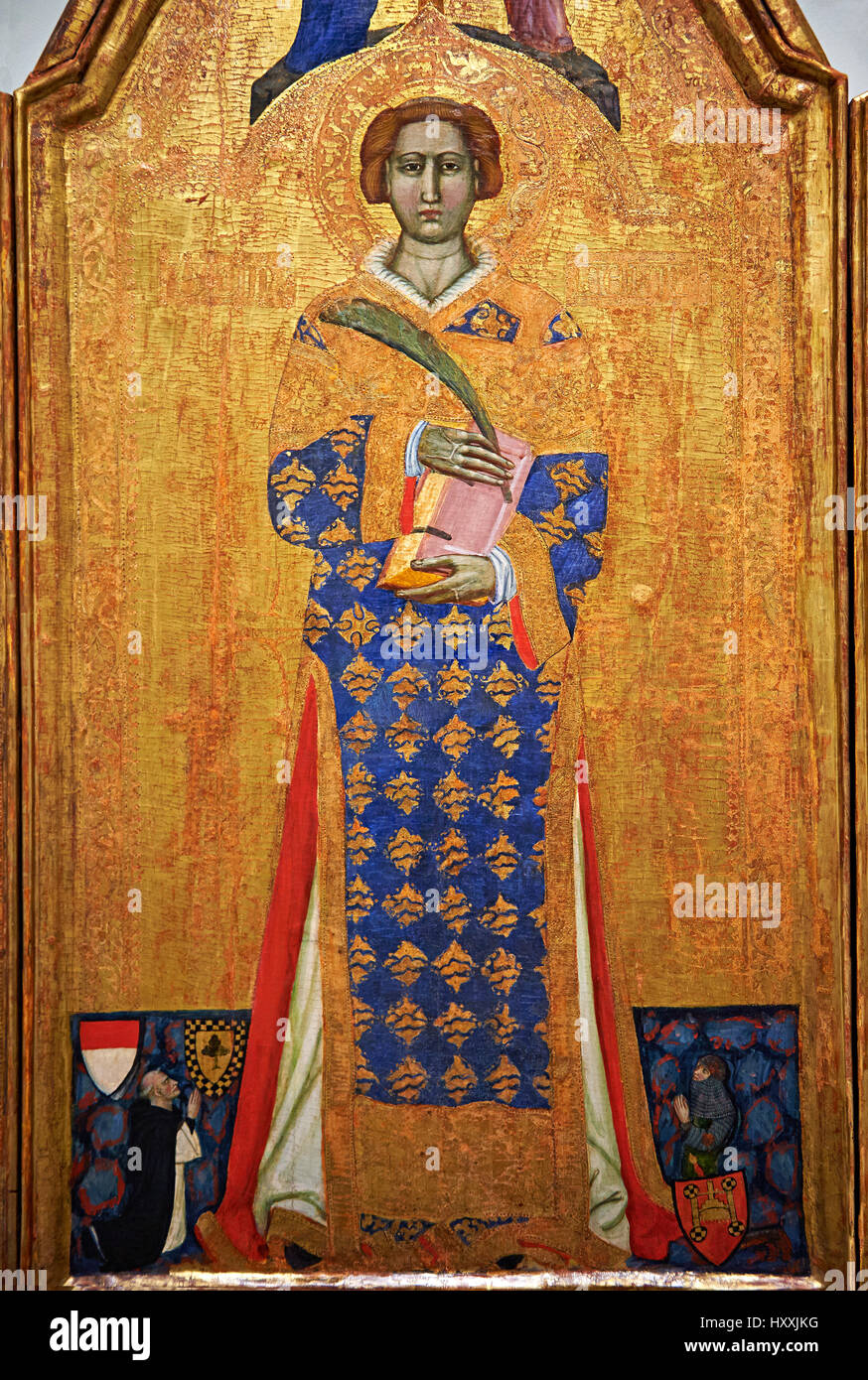 Gothic malte Panel Altarbild von Saint Vincent vom Meister des Estopanya. Tempera und Blattgold auf Holz. Ca. 1350-1370. MNAC Inv keine: 003940-CJT Stockfoto