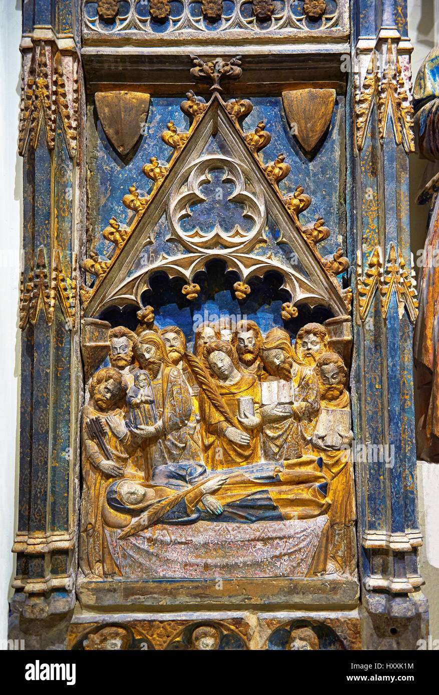 Gothic Deko Relief Panel Darstellung der Jungfrau Maria und St. Antonius. ca. 1378-1390, Kirche von Salvador von Gerb, Noguera. Inv MNAC 25071 Stockfoto