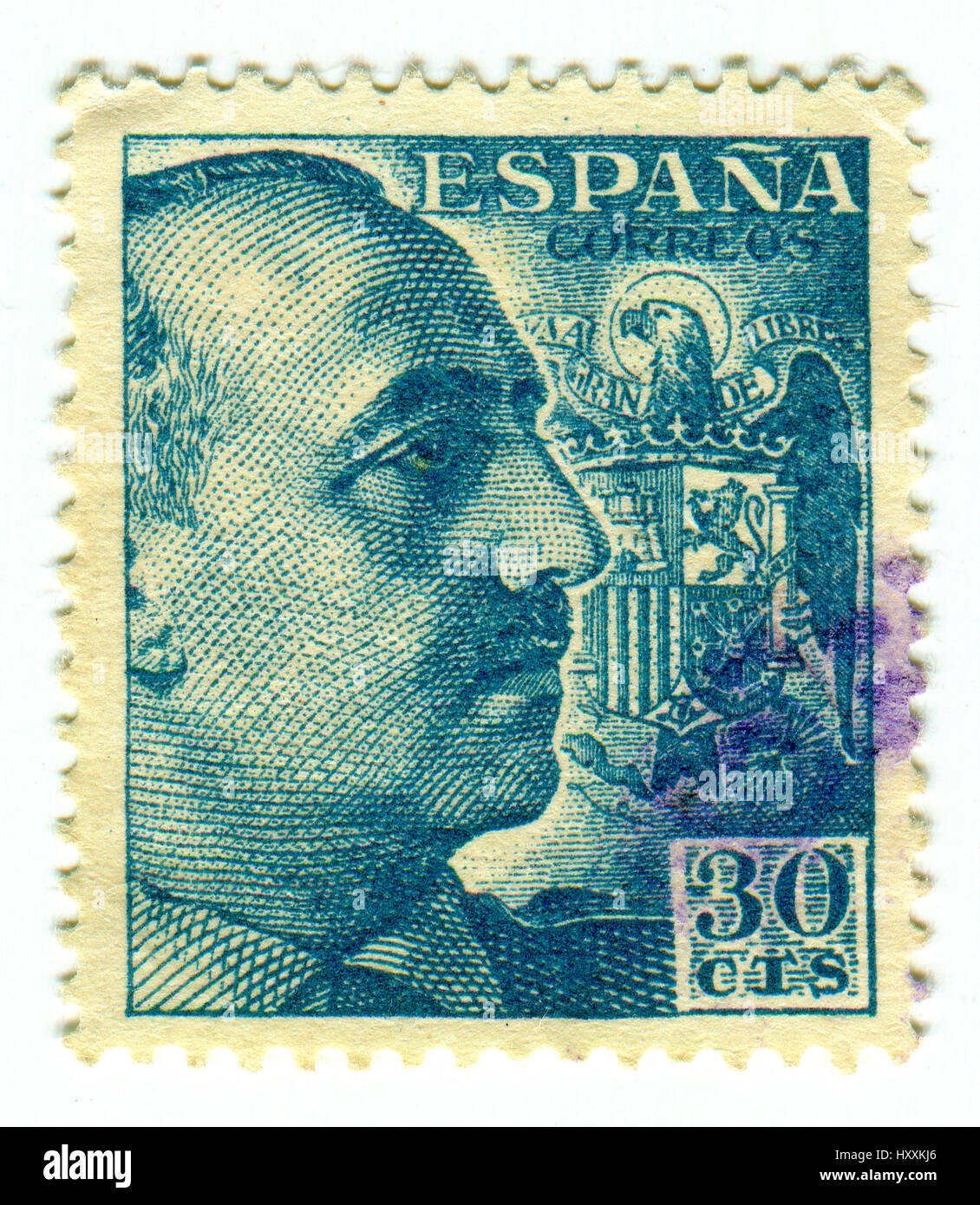 GOMEL, Weißrussland, 30. März 2017, Stempel gedruckt in Spanien zeigt, dass Francisco Franco Bahamonde war ein spanischer General regierte über Spanien als ein militärischer dictat Stockfoto