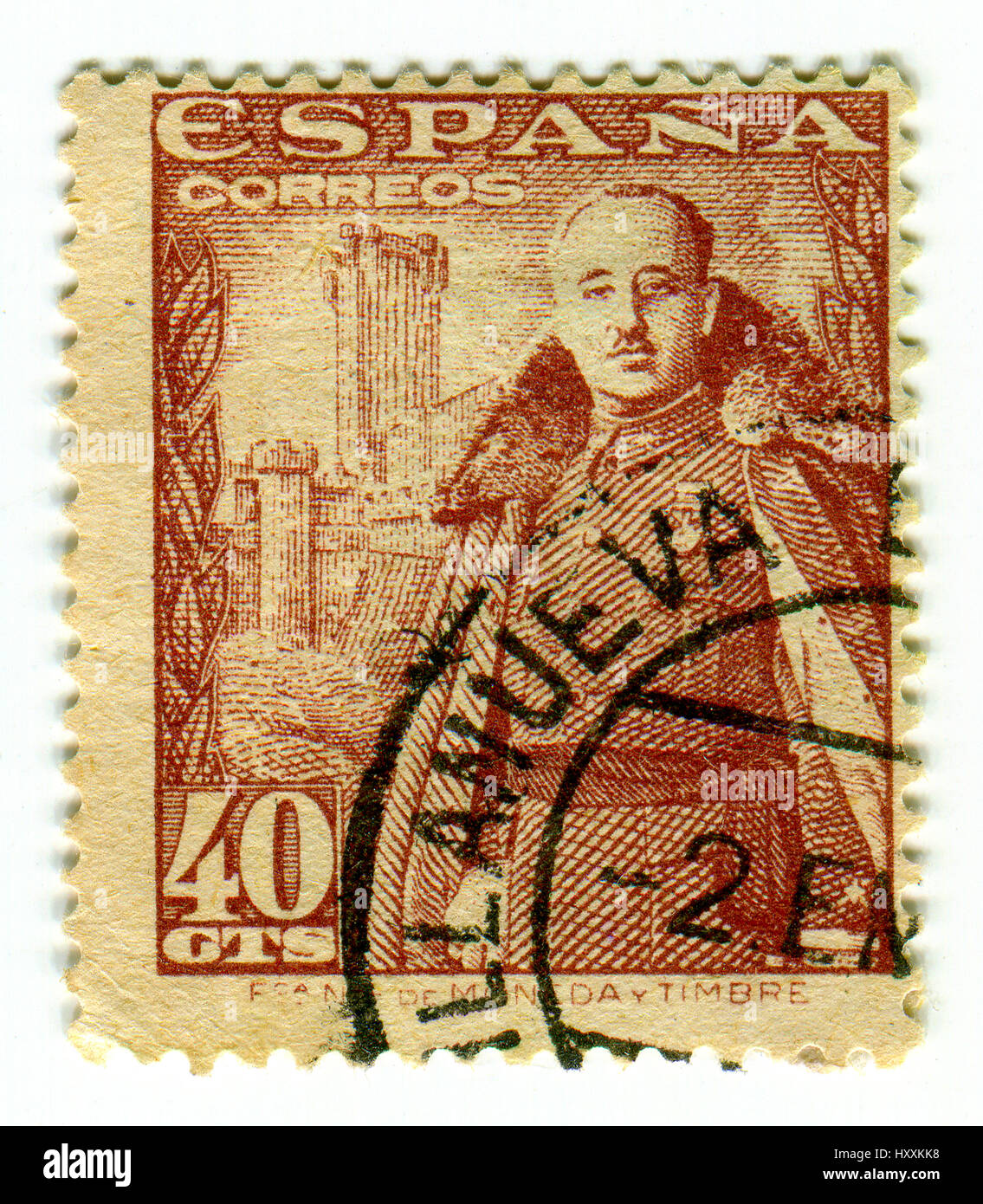 GOMEL, Weißrussland, 30. März 2017, Stempel gedruckt in Spanien zeigt, dass Francisco Franco Bahamonde war ein spanischer General regierte über Spanien als ein militärischer dictat Stockfoto