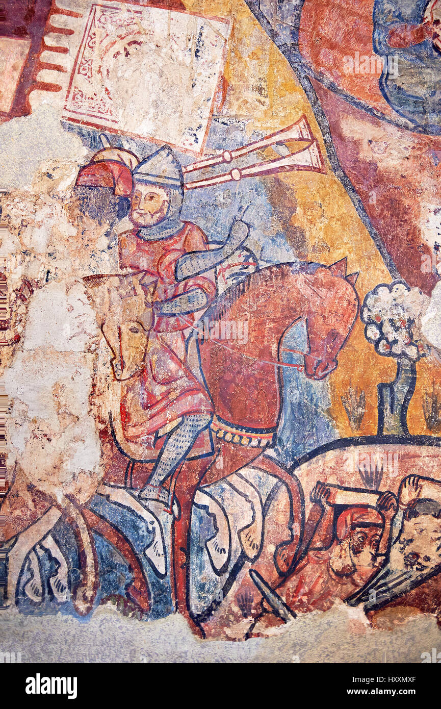 Gotisches Fresko Wandgemälde "Die Eroberung von Mallorca" 1285-1290. Nationales Museum für katalanische Kunst, Barcelona, Spanien, Inv keine: 071447-CJT.  Die Fototapete pai Stockfoto