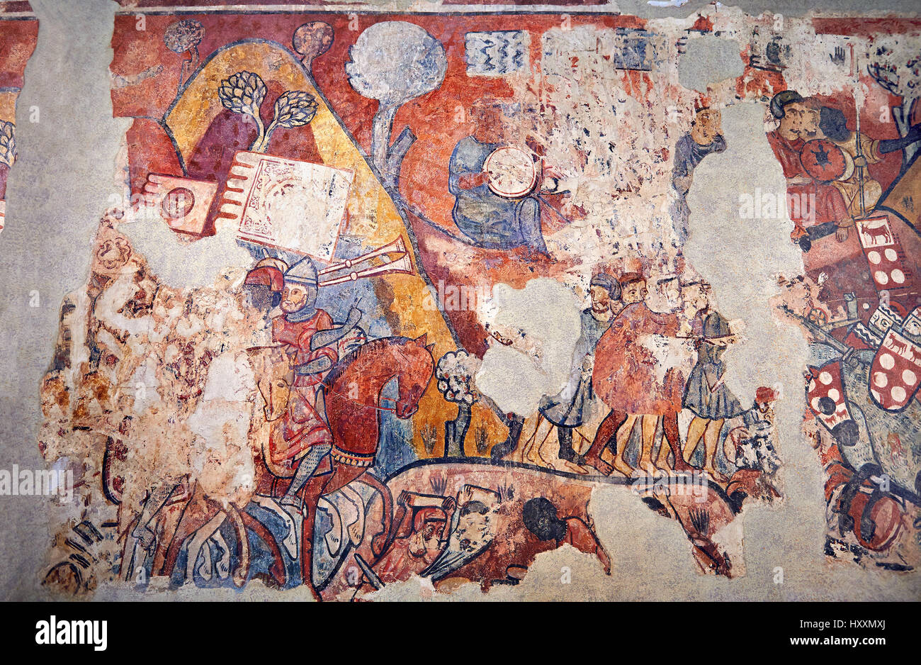 Gotisches Fresko Wandgemälde "Die Eroberung von Mallorca" 1285-1290. Nationales Museum für katalanische Kunst, Barcelona, Spanien, Inv keine: 071447-CJT.  Die Fototapete pai Stockfoto