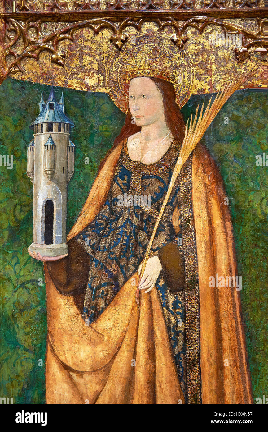 Gotischen Altarbild der Heiligen Barbara, 3. Viertel des 15. Jahrhunderts, Tempera und Blattgold auf Holz.  National Museum für katalanische Kunst, Barcelona, Stockfoto