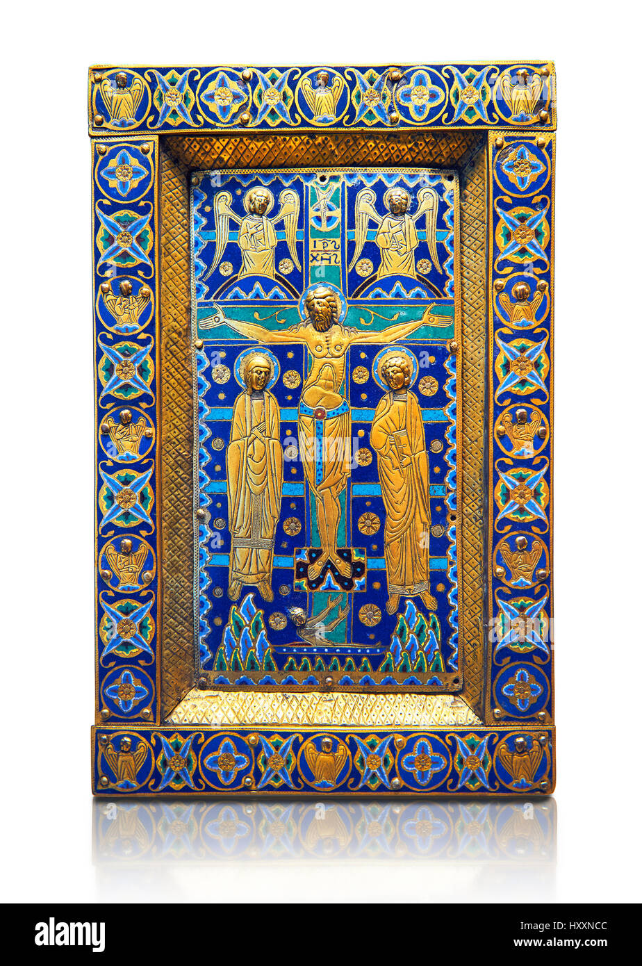 Mittelalterliche emaillierten Panel Darstellung der Kreuzigung, Ende des 12. Jahrhunderts aus Limoges Emaille auf Gold. AD. Inv-OA 7285, dem Louvre, Paris. Stockfoto
