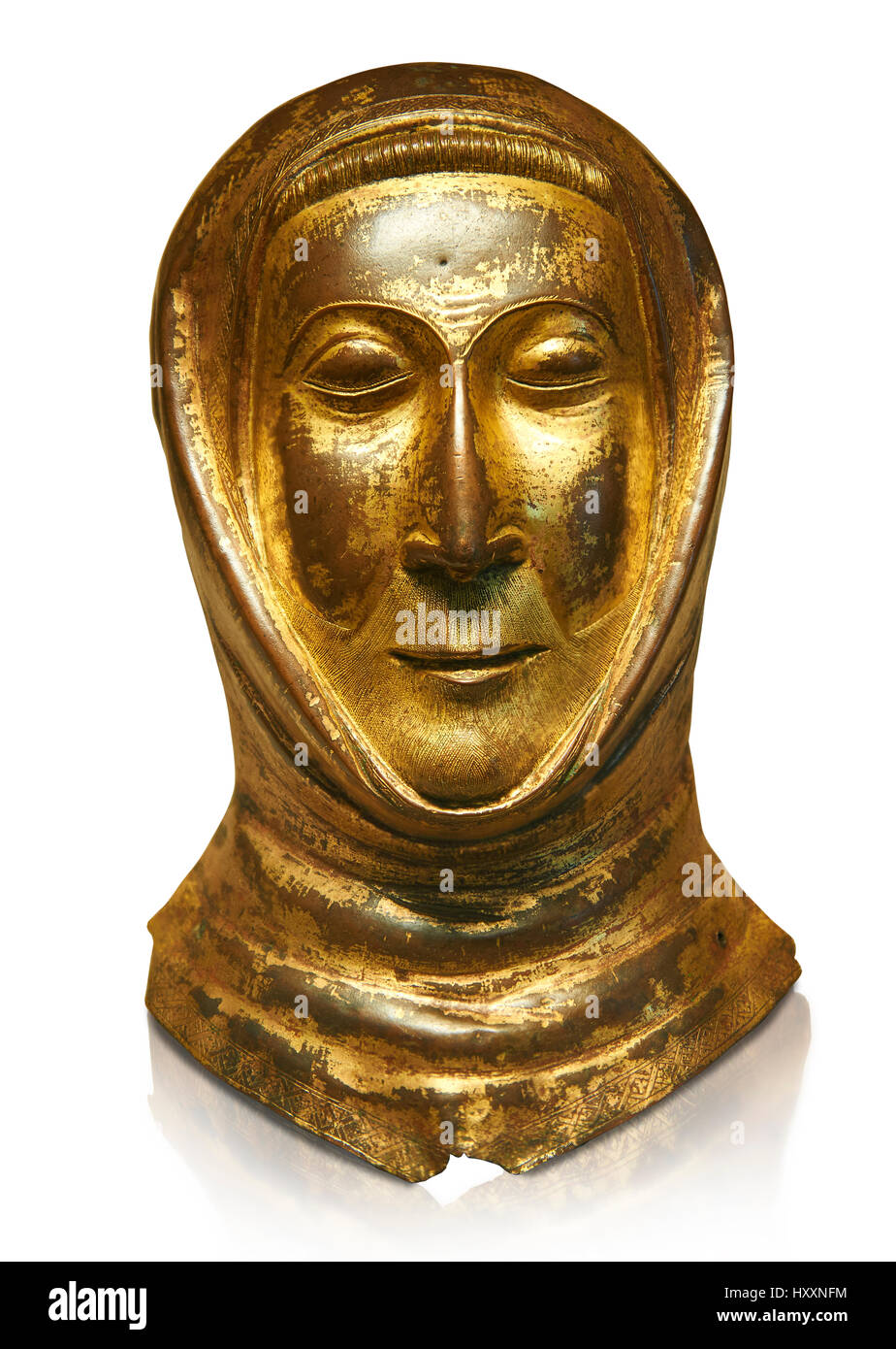 Mittelalterlichen gotischen Blattgold Totenmaske, späten 13. Jahrhundert in Limoges gemacht.  Aus dem Priorat von Papillaye, Maine et Loire, Inv 6485, dem Louvre Stockfoto