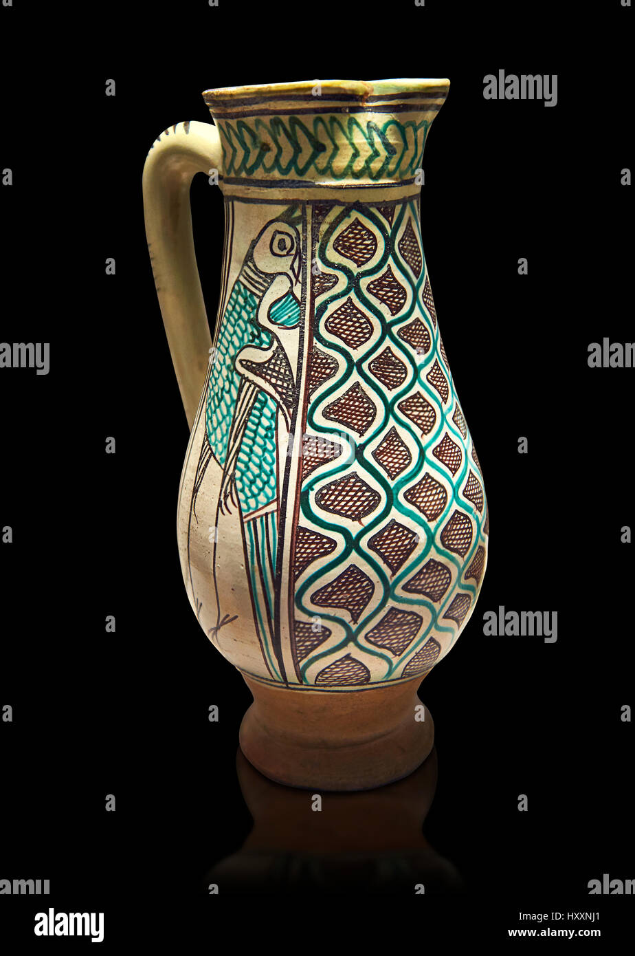 Mittelalterliche Keramik Krug in Orvieto und Siena, Italien, am Ende des 14. Jahrhunderts gemacht. Aus Fayence.  Inv 7394, das Louvre-Museum, Paris. Stockfoto