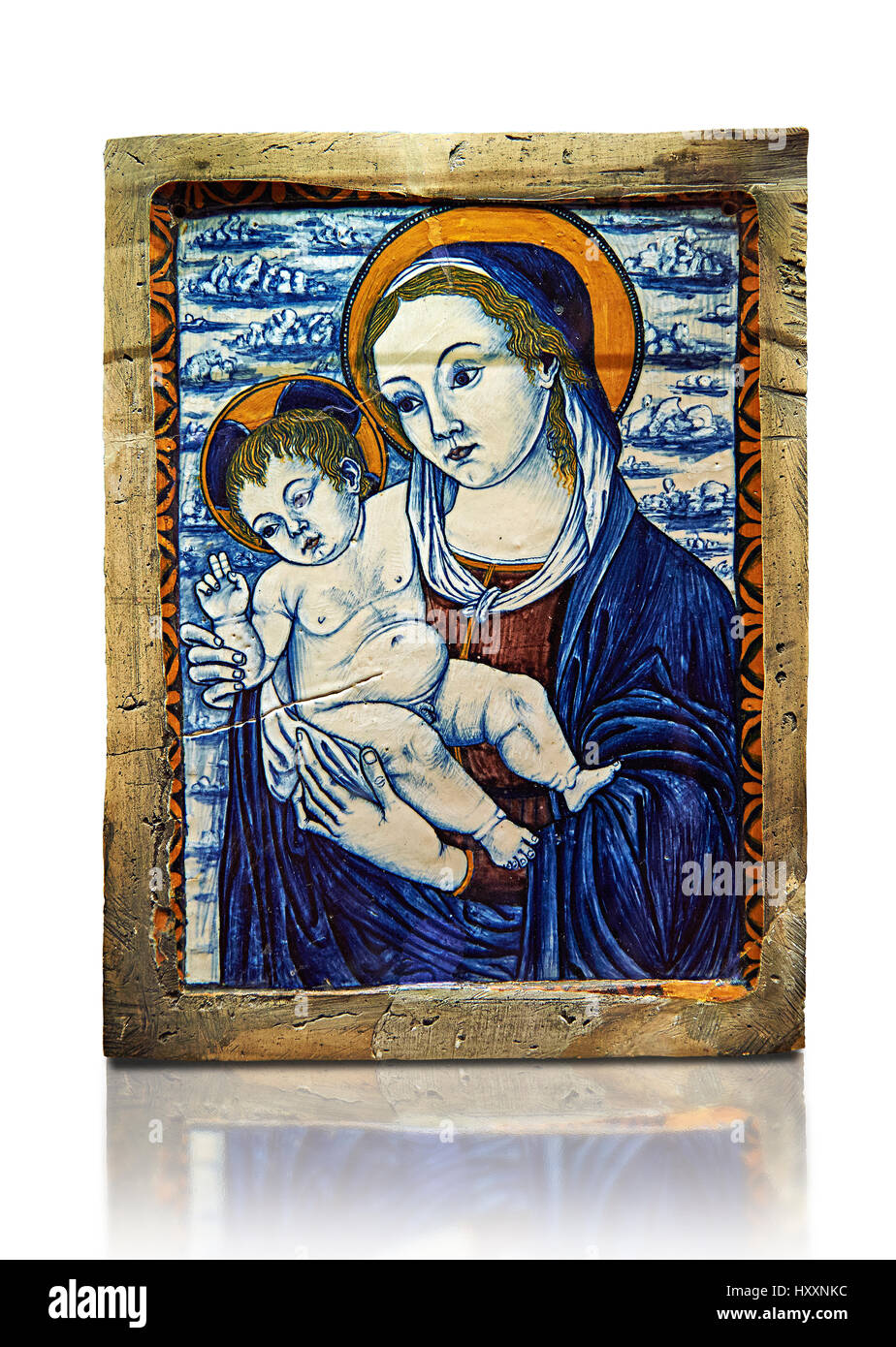 Keramik glasiert Plaque, die Darstellung der Jungfrau mit Kind gemacht in Faenza, Italien, um 1500. WR 3100, das Louvre-Museum, Paris. Stockfoto