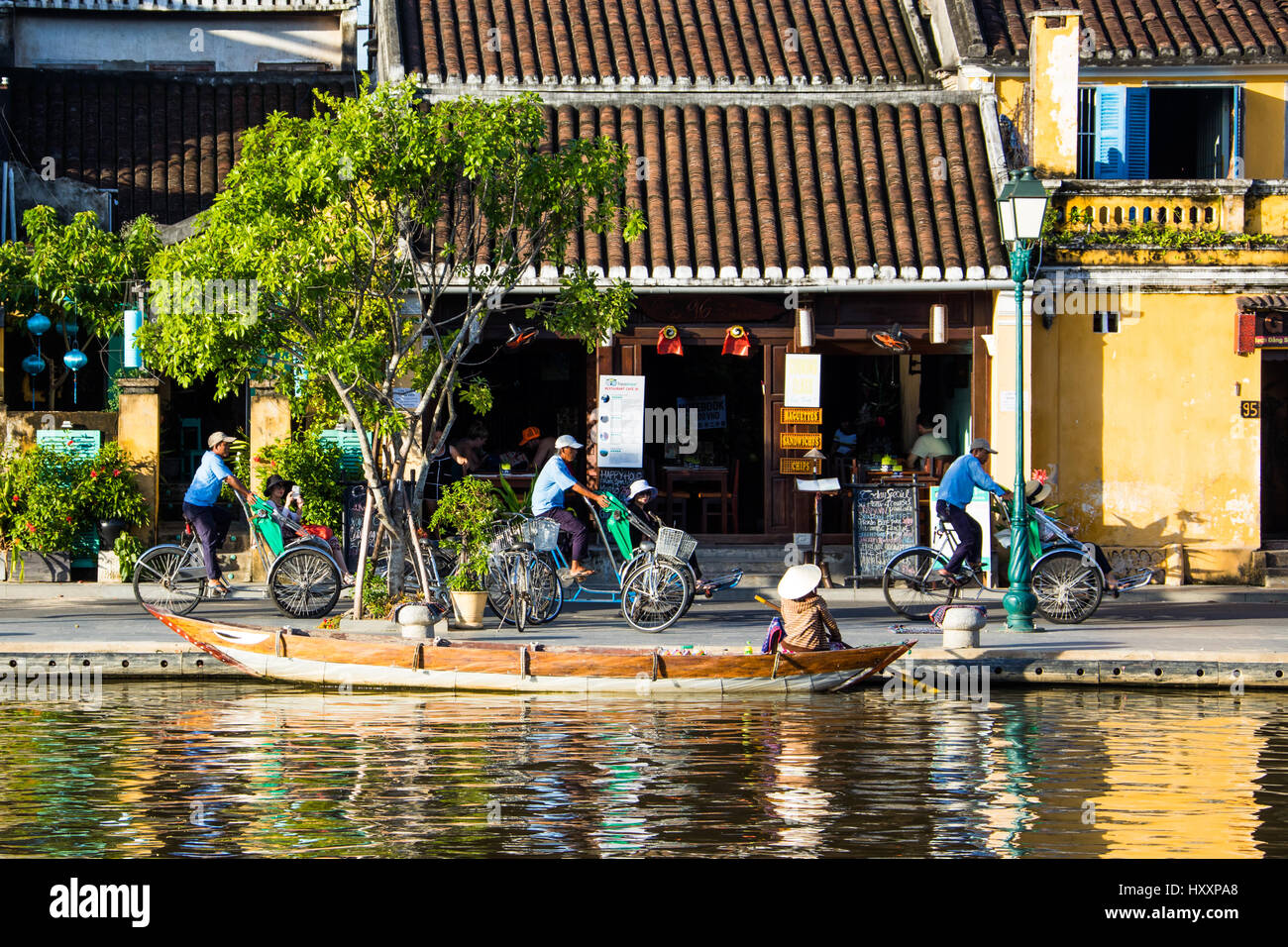 Flussufer-Szene in Hoi an, Vietnam Stockfoto