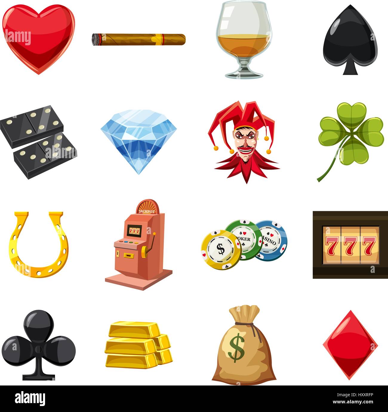 Casino-Ikonen stellen Symbole, Cartoon-Stil Stock Vektor