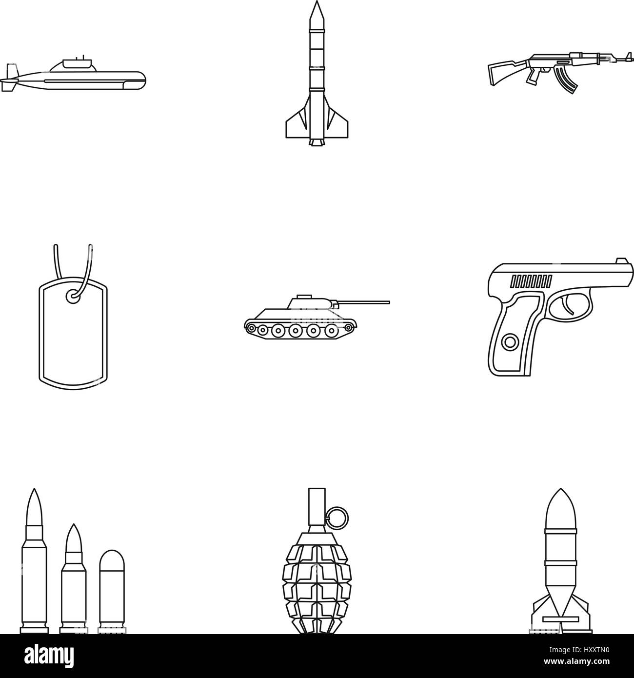 Krieg Icons Set, Umriss-Stil Stock-Vektorgrafik - Alamy