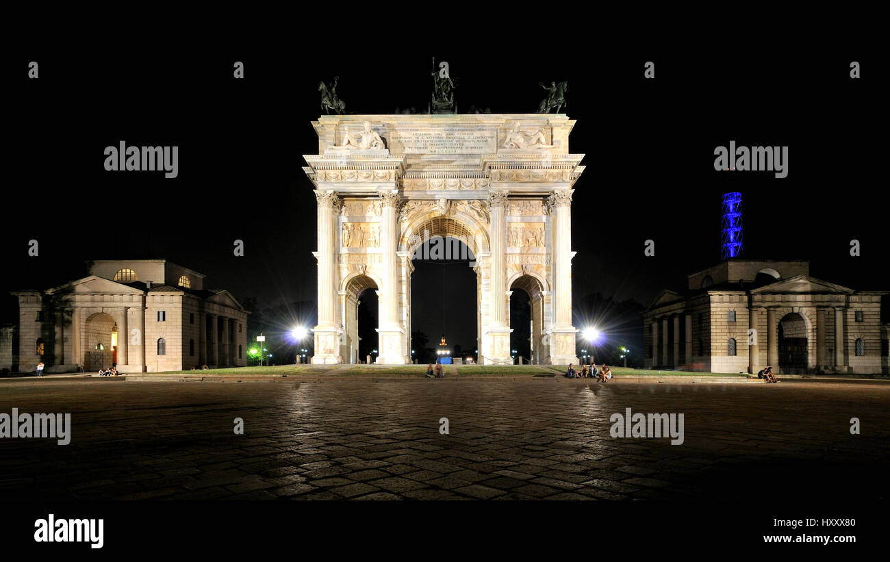 Arco della Pace Mailand Mailand bei Nacht Stockfoto