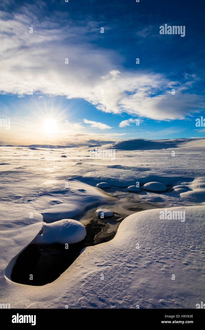Arktische Sonne in Norwegen Stockfoto