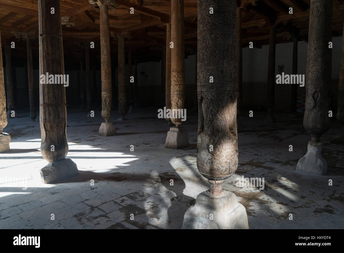 Geschnitzten Holzsäulen in der Juma-Moschee, Chiwa, Usbekistan Stockfoto