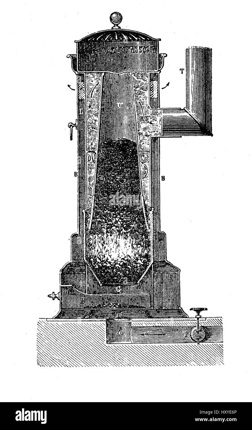 Vintage Kraftstoff Ofen mit Vertikalschnitt, XIX. Jh. Stockfoto