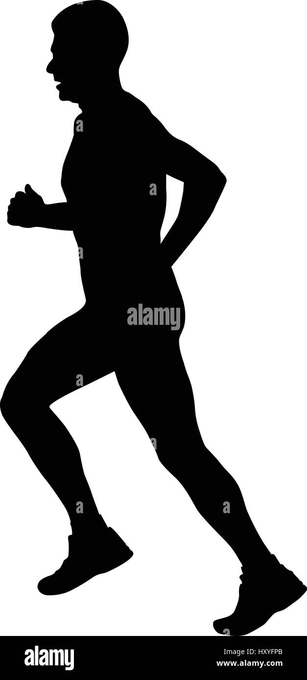 Seite Ansicht schwarze Silhouette männliche Läufer Athlet Stock Vektor