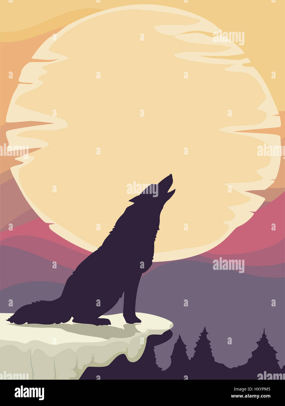 Hintergrund Illustration Mit Der Silhouette Ein Heulender Wolf Stockfotografie Alamy