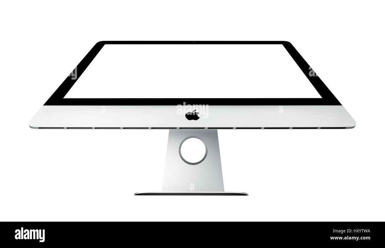 BANGKOK, THAILAND - 22. November 2015: Dieses Bild zeigt die Lautsprecher unter den Displays der neuen iMac 21.5 mit OS X El Capitan. iMac - Monoblock serie Stockfoto