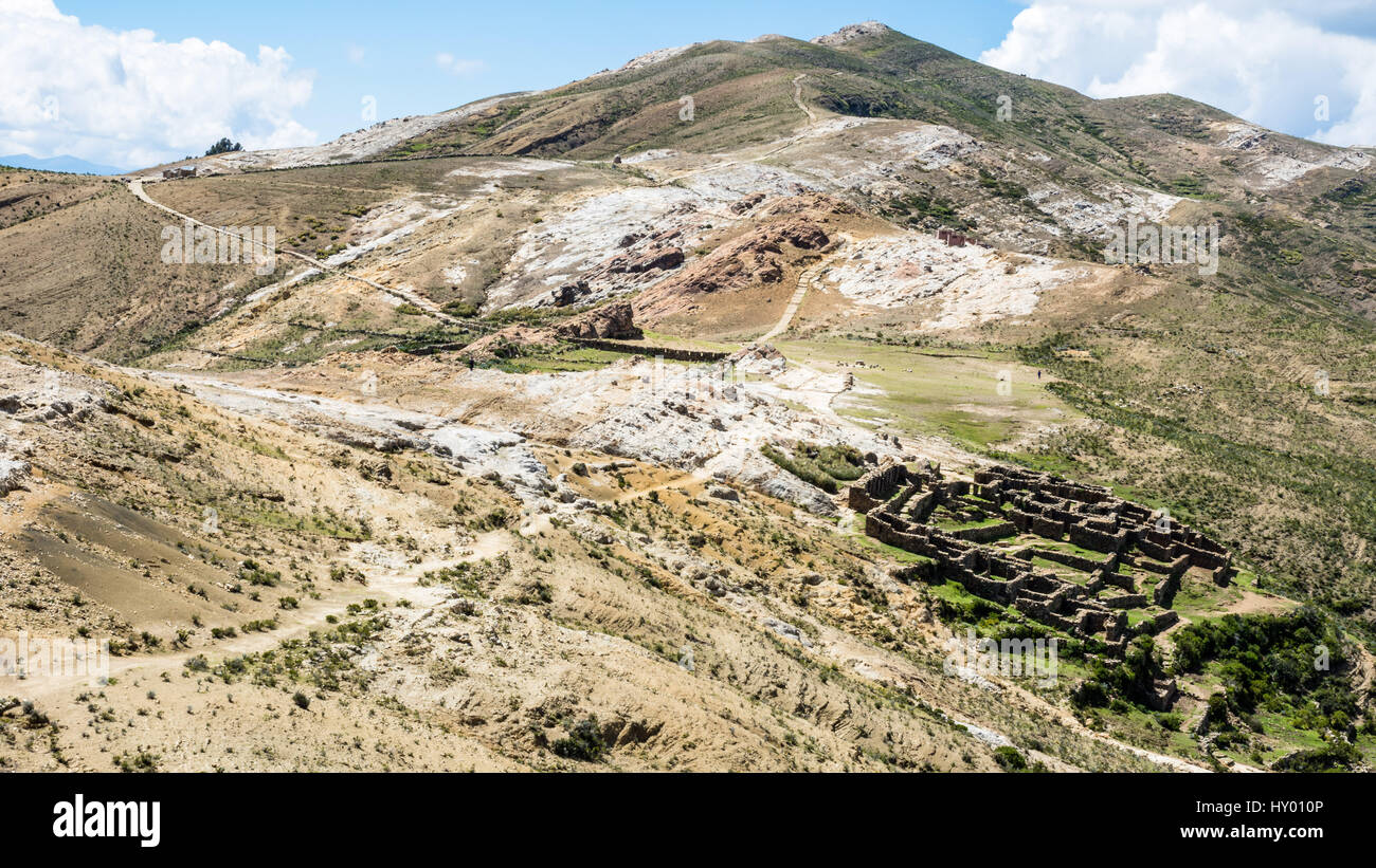 Ein Blick auf die Chincana Ruinen auf Isla del Sol, Bolivien. Stockfoto