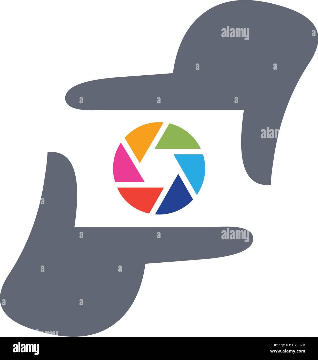 Kamera Knipserfotografie Logo Vorlage, Fotograf Hand repräsentieren Kamera, Vektor-illustration Stock Vektor