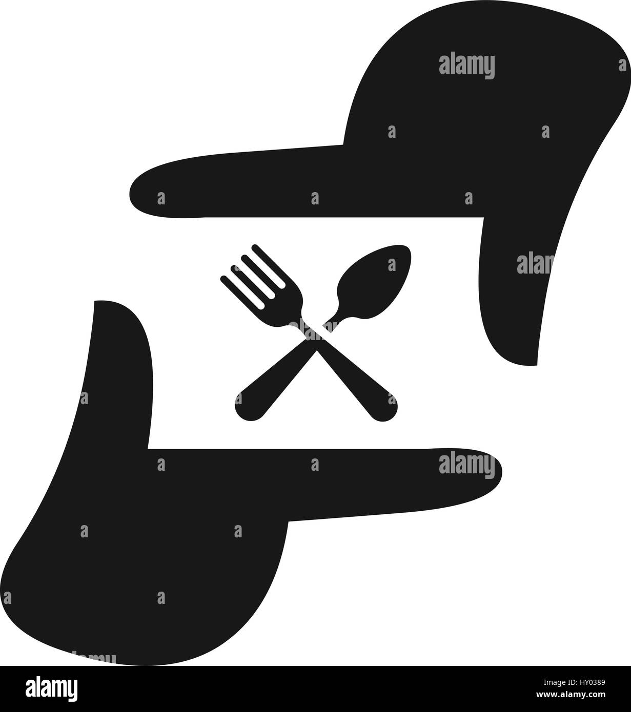 Food Fotografie Logo Vorlage, Fotograf Hand repräsentieren Kamera, Vektor-illustration Stock Vektor