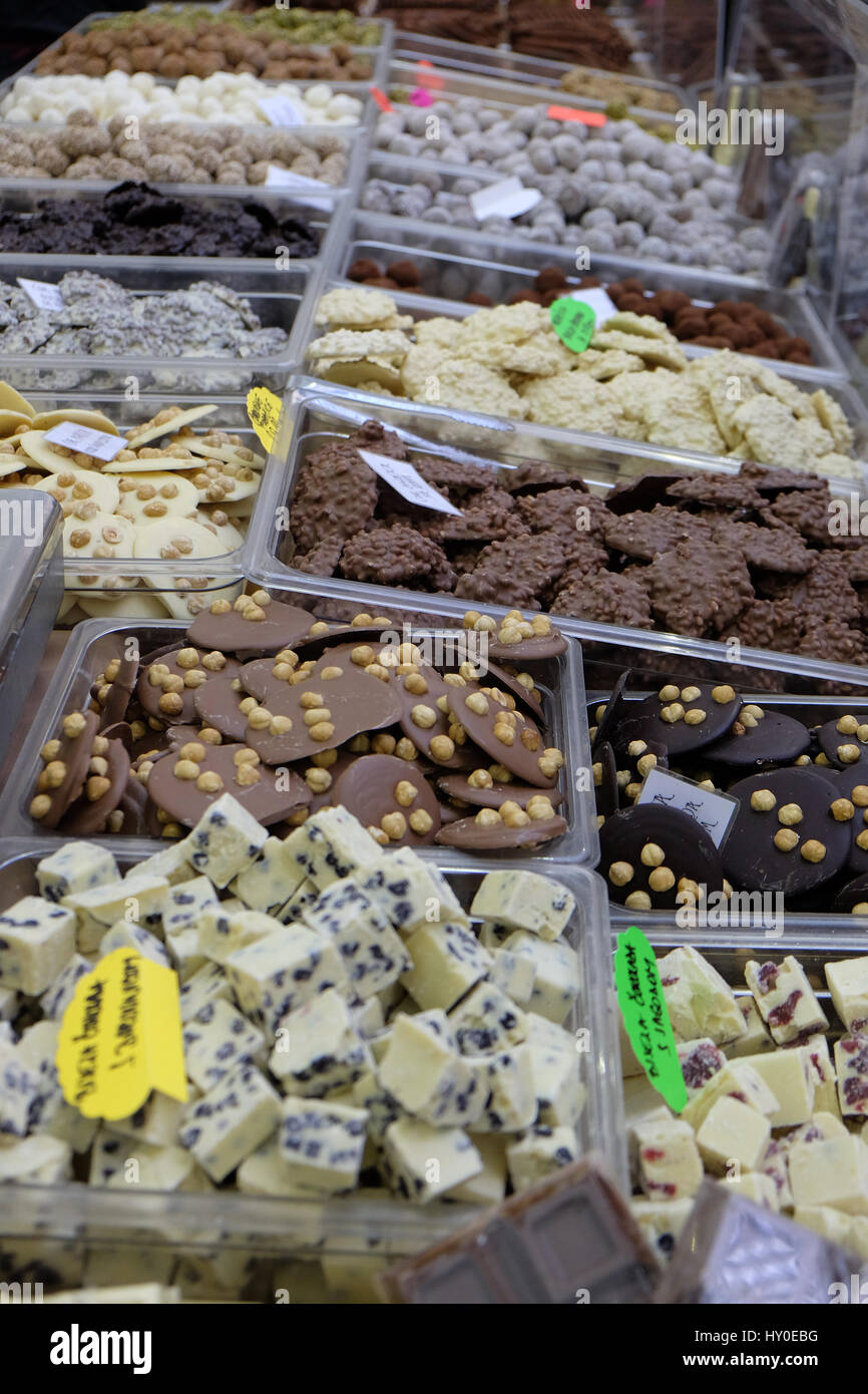 Schokolade-Produkte auf der Messe Schokolade in Zagreb ausgestellt Stockfoto