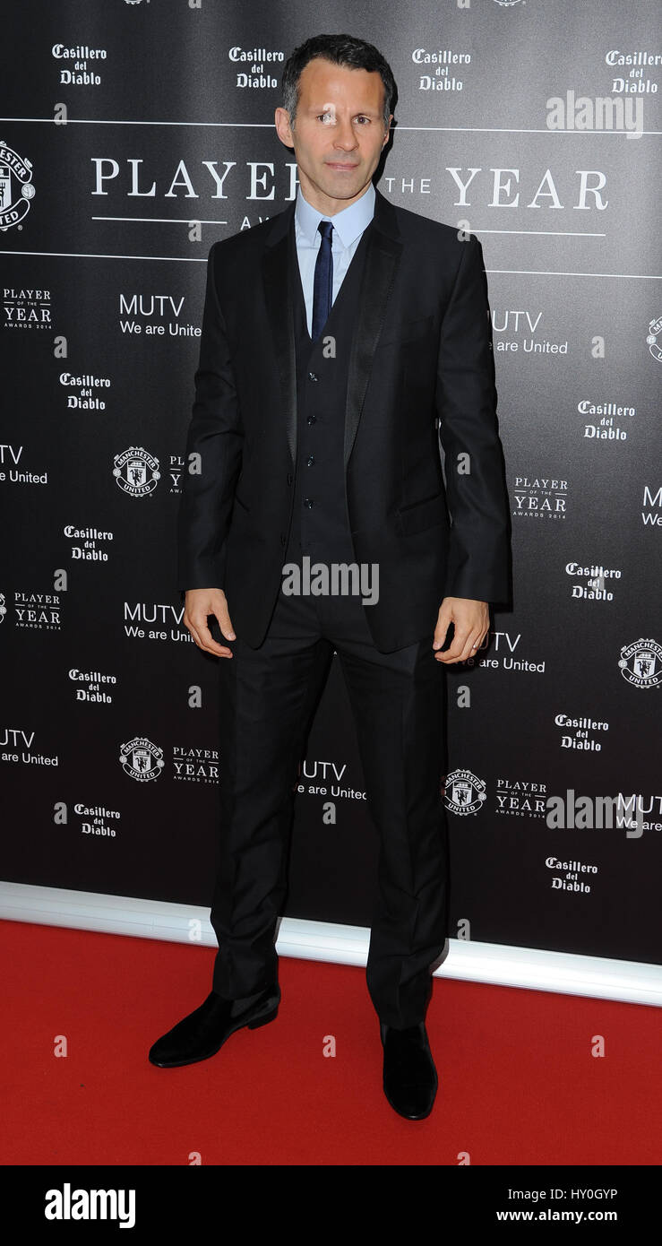 Ryan Giggs kommt an Manchester United, Old Trafford, für Manchester United Spieler des Jahres ausgezeichnet Stockfoto