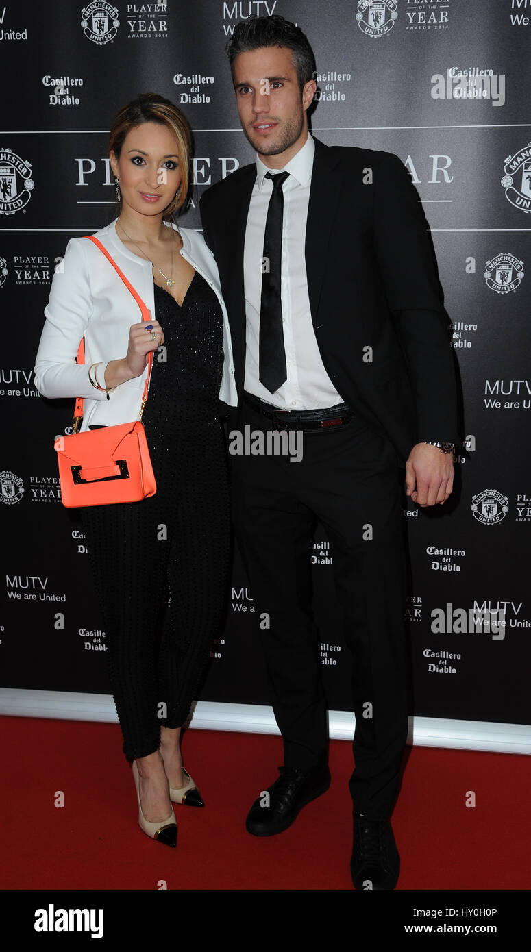 Robin Van Persie und Frau Bouchra kommen in Manchester United Old Trafford für Manchester United Player Of The Year Awards Stockfoto