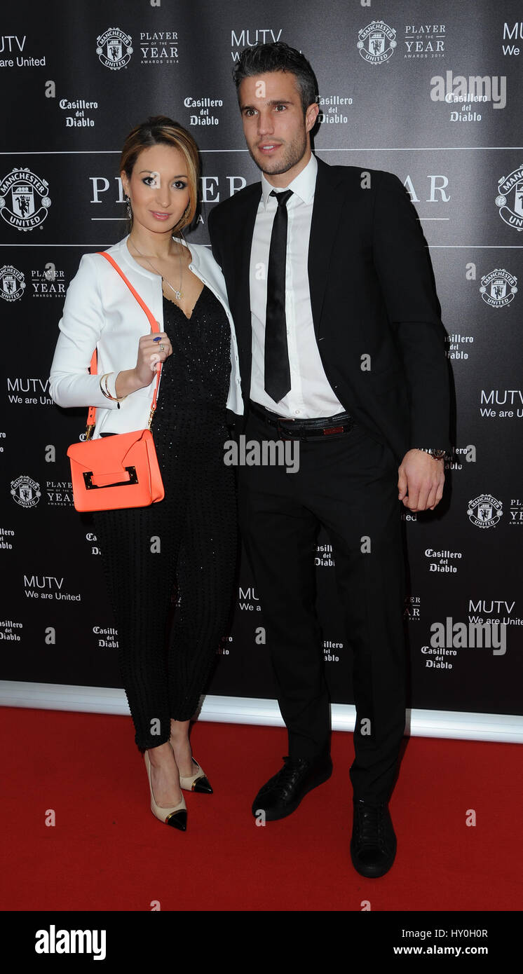 Robin Van Persie und Frau Bouchra kommen in Manchester United Old Trafford für Manchester United Player Of The Year Awards Stockfoto