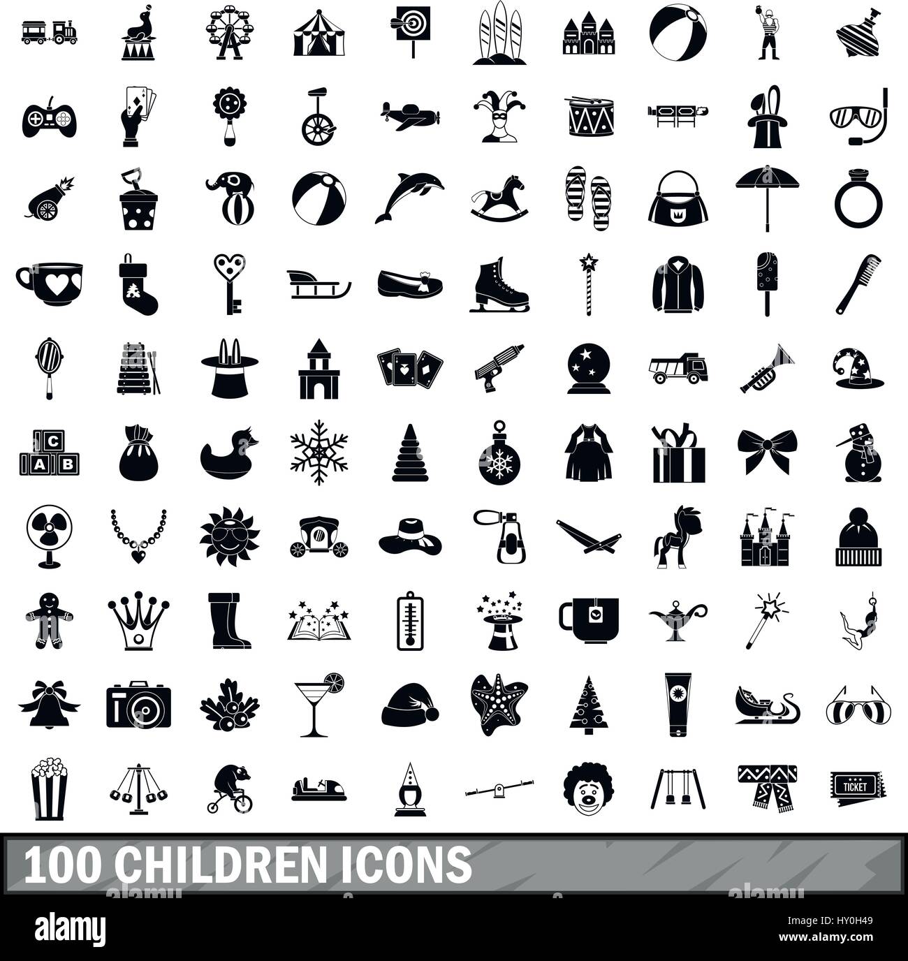 100 Kinder Symbole setzen, einfachen Stil Stock Vektor