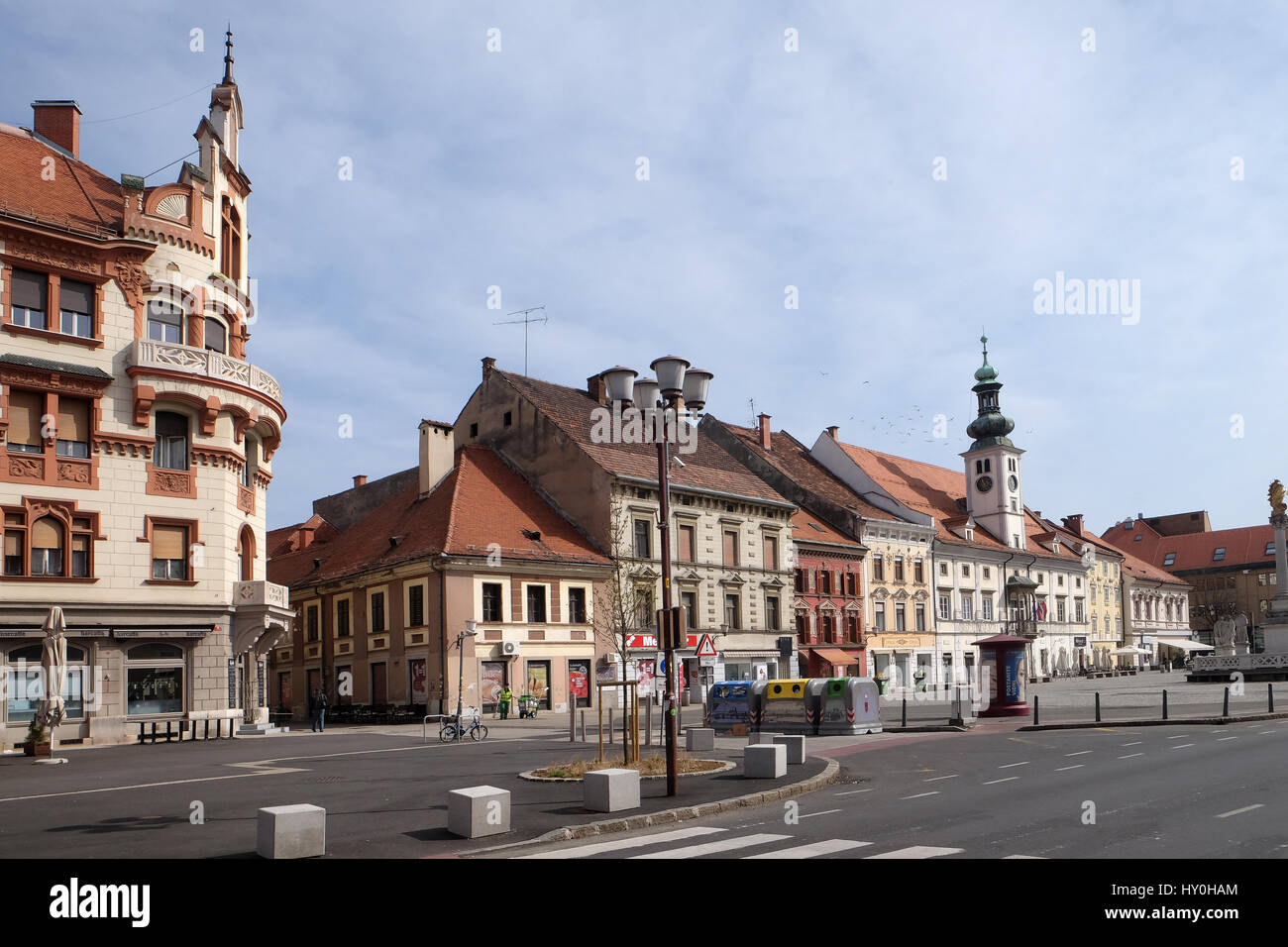 Der Hauptplatz der Stadt Maribor in Slowenien, Europa am 3. April 2016. Stockfoto