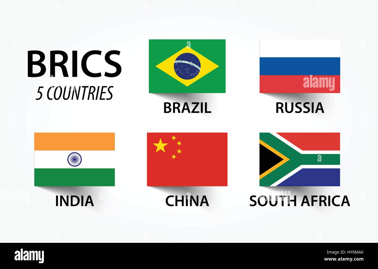 BRICS. Vereinigung von 5 Ländern (Brasilien, Russland, Indien, China, Südafrika) Stock Vektor
