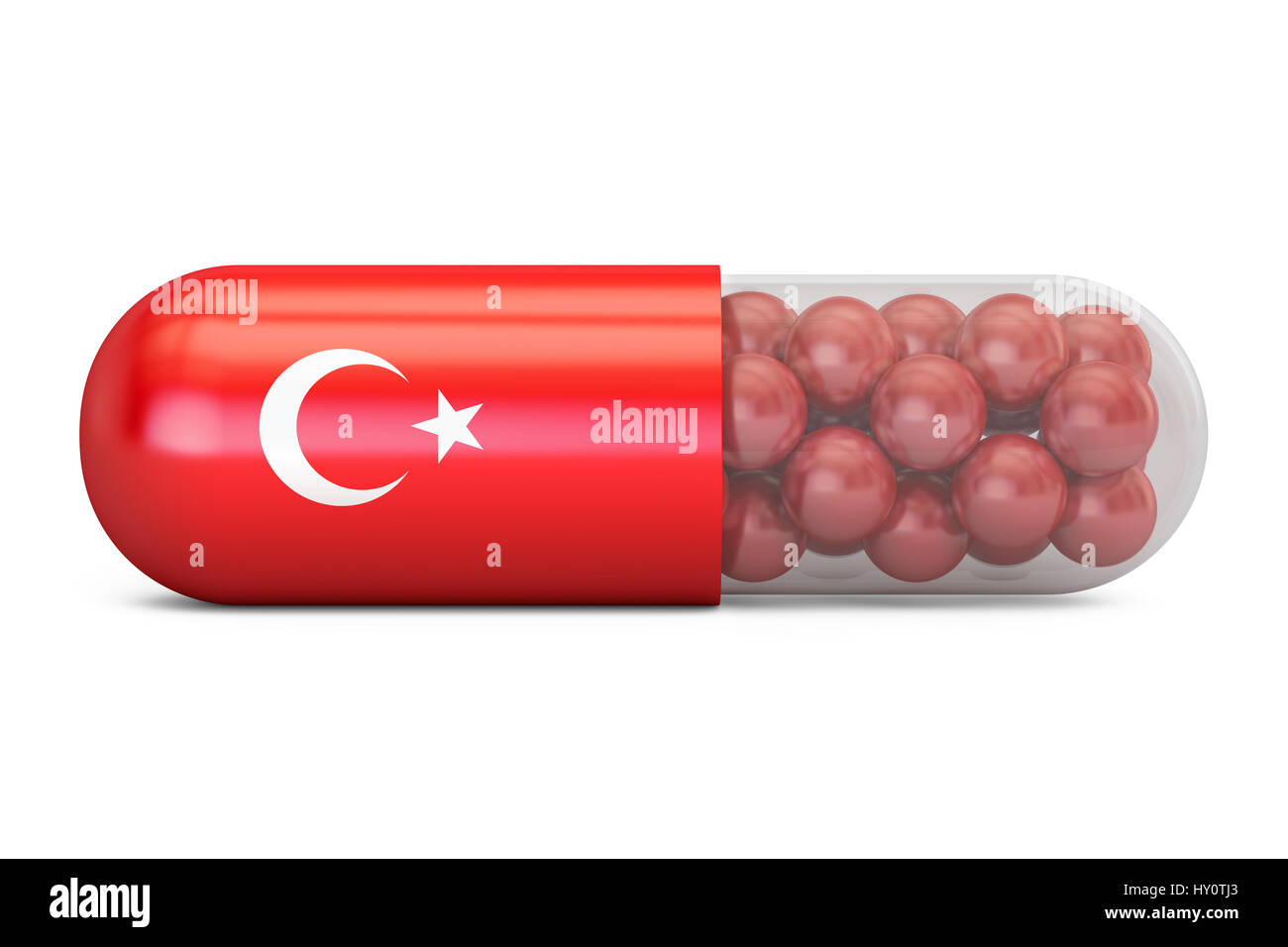 Pille-Kapsel mit Türkei Flagge. Türkische Gesundheits-Konzept, 3D rendering Stockfoto