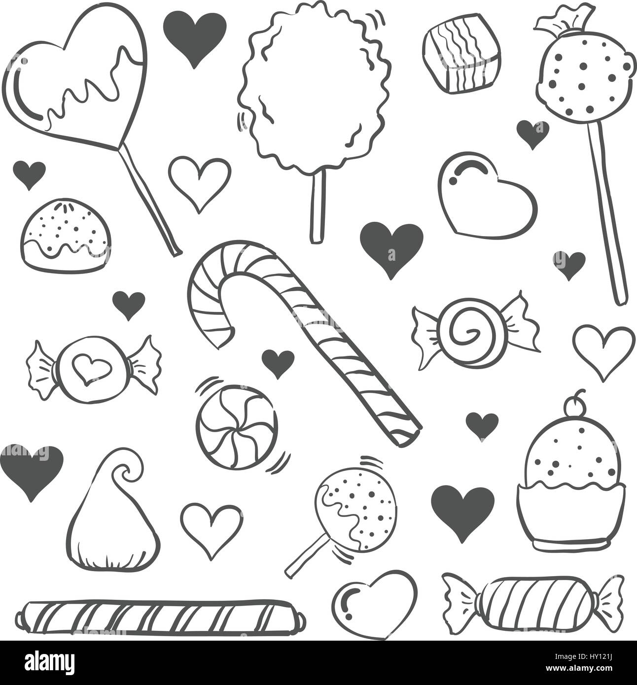 Doodle von Süßigkeiten Stil Hand zeichnen Stock-Vektorgrafik - Alamy