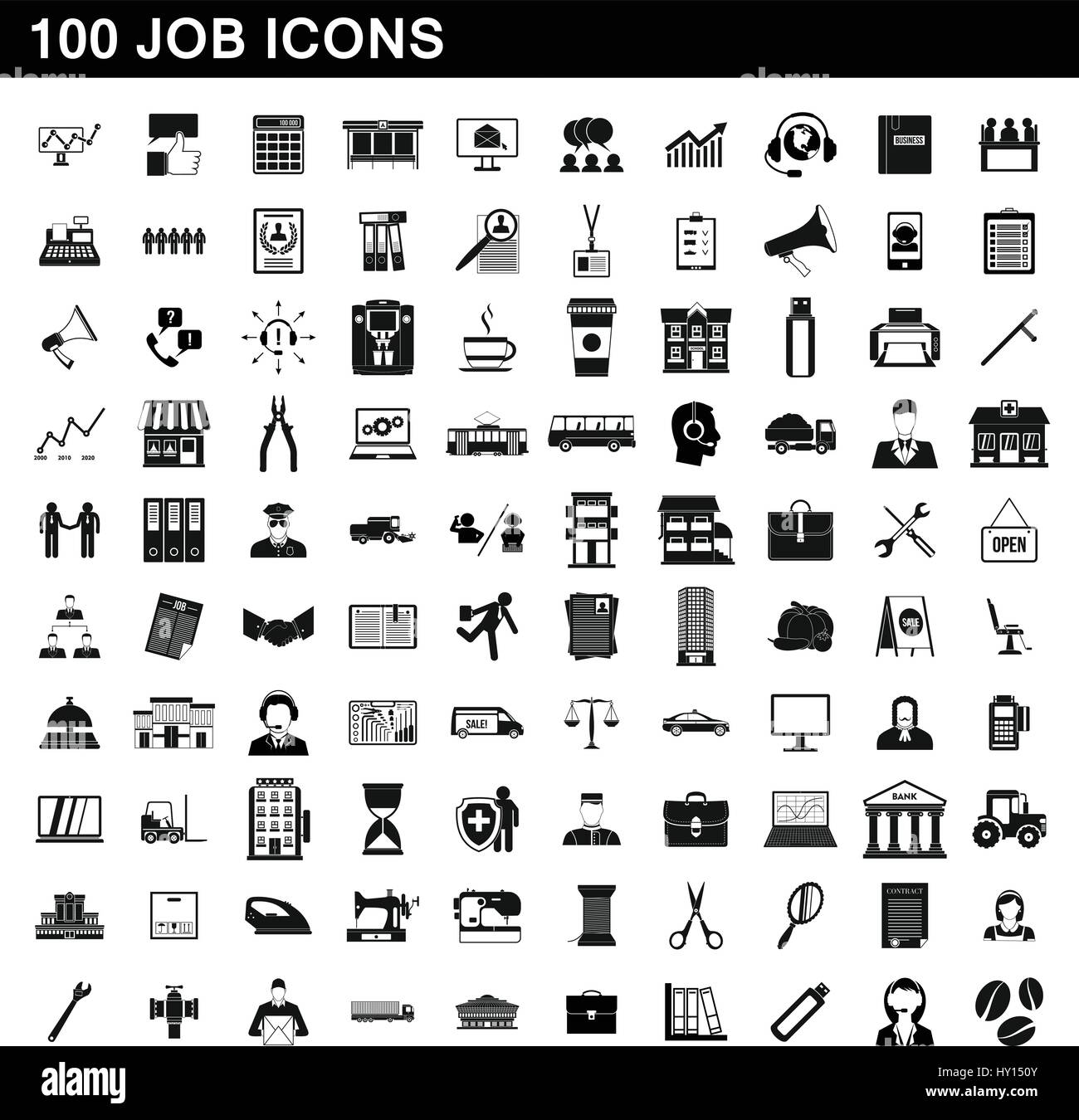 100 Job Icons Set, einfachen Stil Stock Vektor