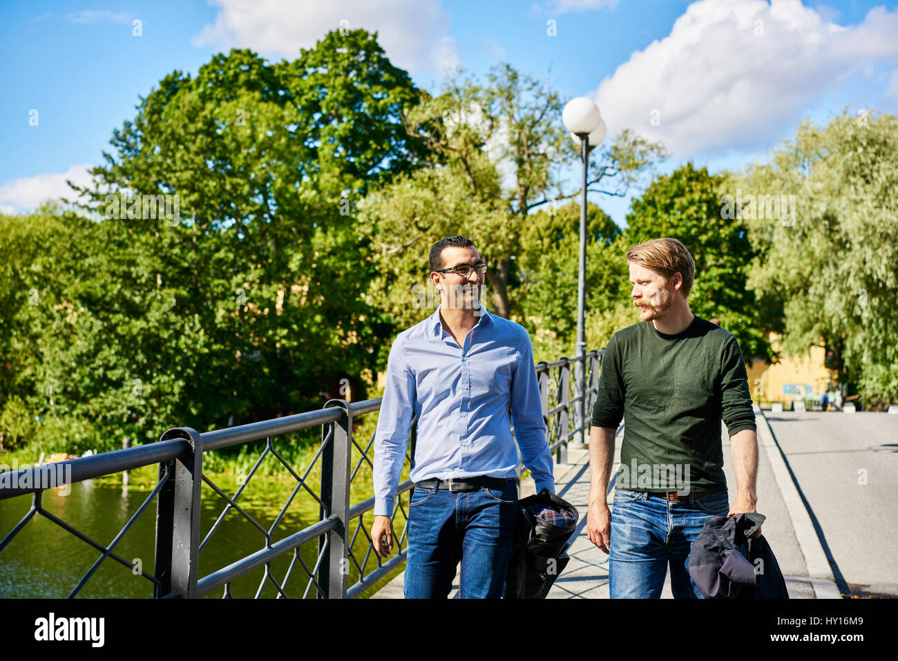 Schweden, Stockholm, Sodermalm, Hornstull, zwei Mitte erwachsenen Männern im park Stockfoto
