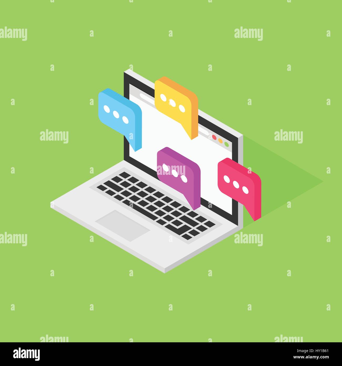 Sprechblase in isometrische Laptop-Vektor-Illustration-design Stock Vektor