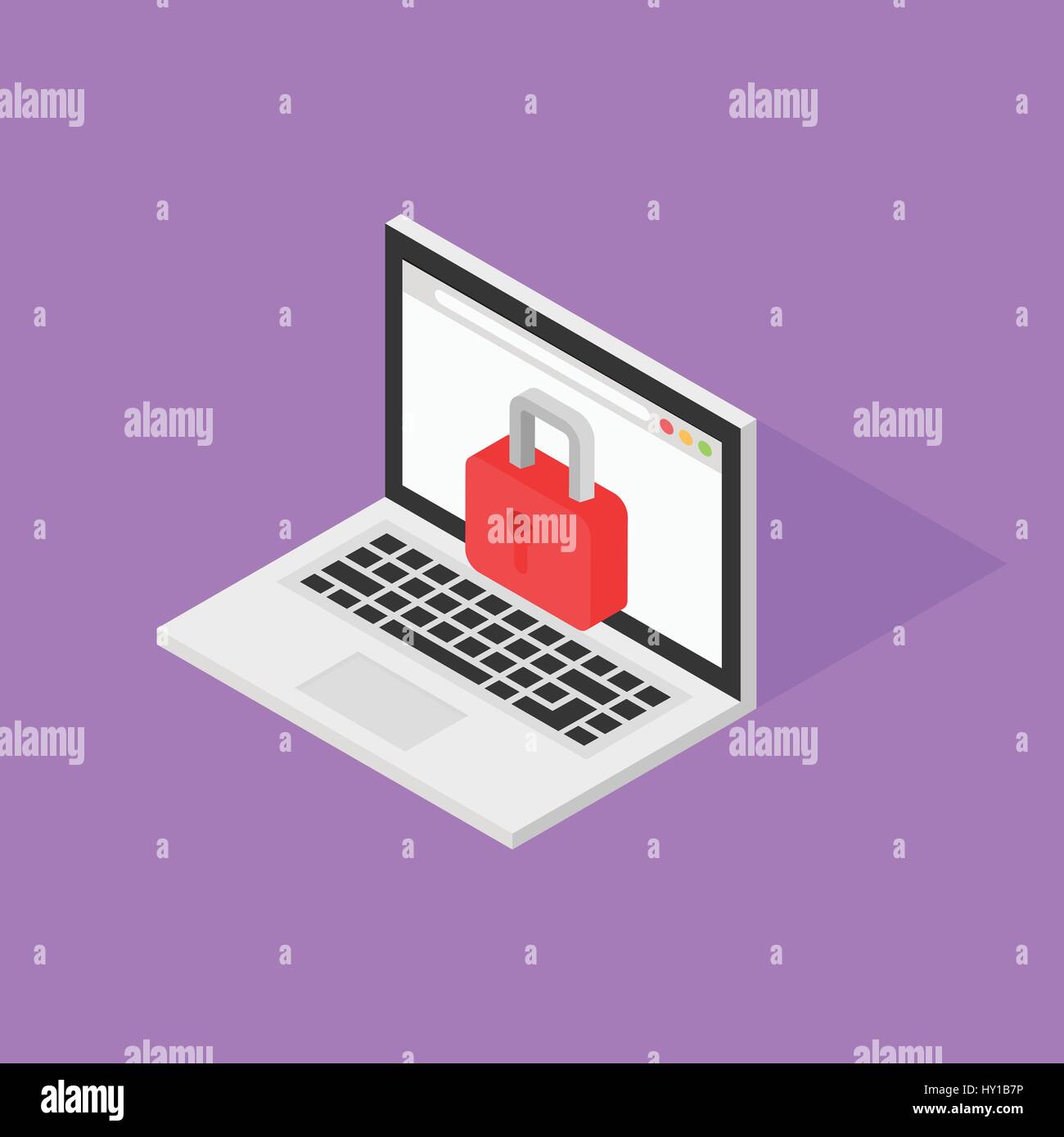 Sperren Sie Sicherheit in isometrische Laptop-Vektor-Illustration-design Stock Vektor