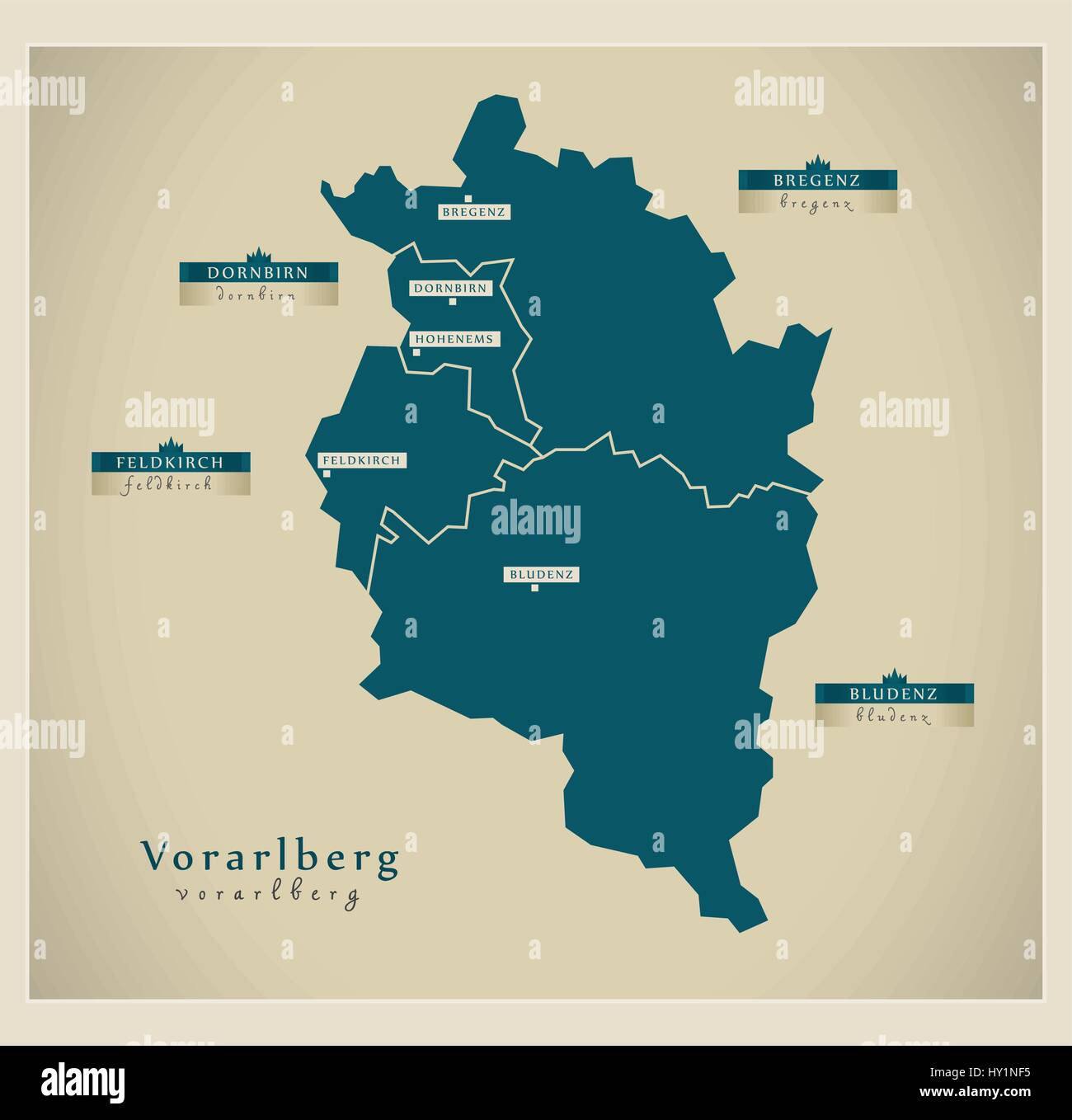 Moderne Karte - Vorarlberg-Österreich an Stock Vektor