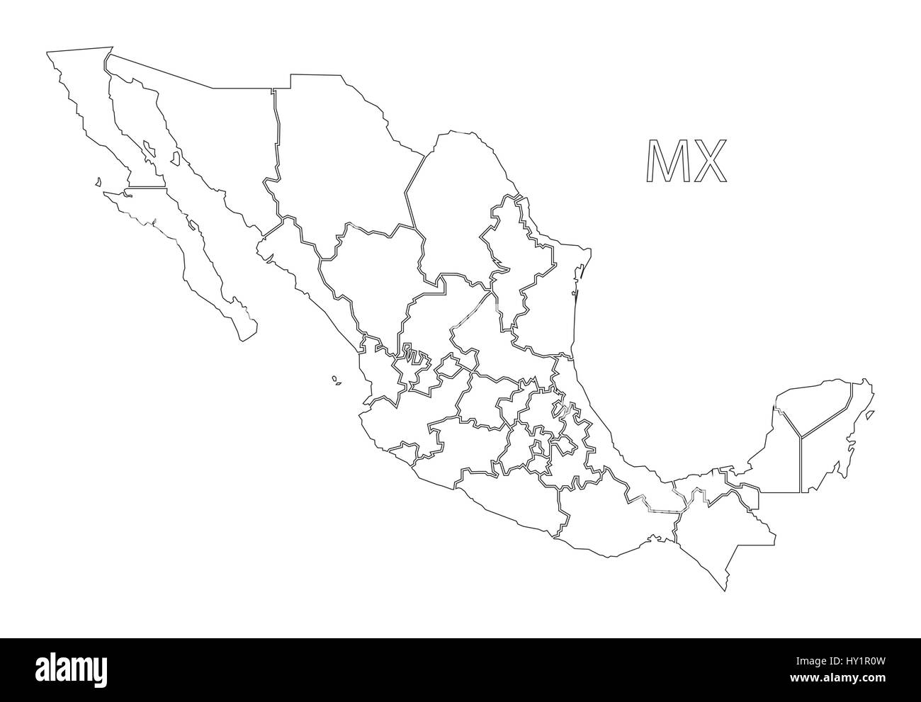 Mexiko Umriss Silhouette Karte Abbildung mit Staaten Stock Vektor