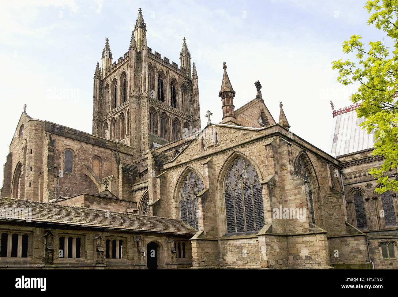 Die heutige Hereford Kathedrale, befindet sich in Hereford in England, stammt aus dem Jahre 1079. Seine berühmtesten Schatz ist Mappa Mundi, ein Mediæval Weltkarte Stockfoto