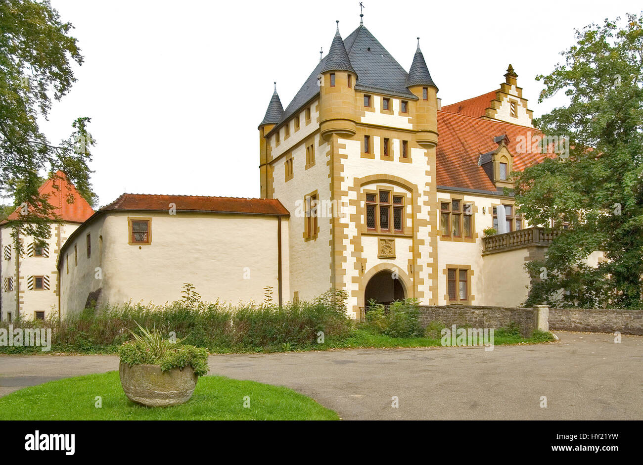 Blick Auf Schloss Jagsthausen in Baden-Württemberg, Einer der Stammsitze der Herren von Berlichingen.  Bild der Burg Jagsthausen in der deutschen Stockfoto