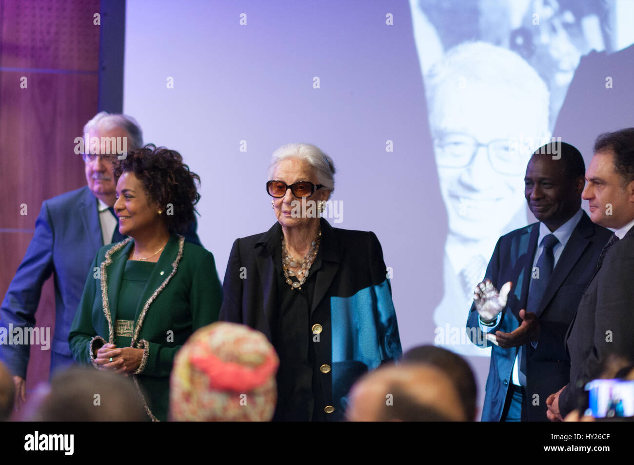 Paris, Frankreich, 30. März 2017. Michaëlle Jean, Generalsekretär der internationalen Organisation der Frankophonie und Leia Boutros-Ghali, beim offiziellen Start des Observatoire Boutros-Ghali pour le Maintien De La Paix, bei dem die internationale Organisation der Frankophonie HQ in Paris Frankreich. Bildnachweis: Laurent Poinet/Alamy Live-Nachrichten Stockfoto