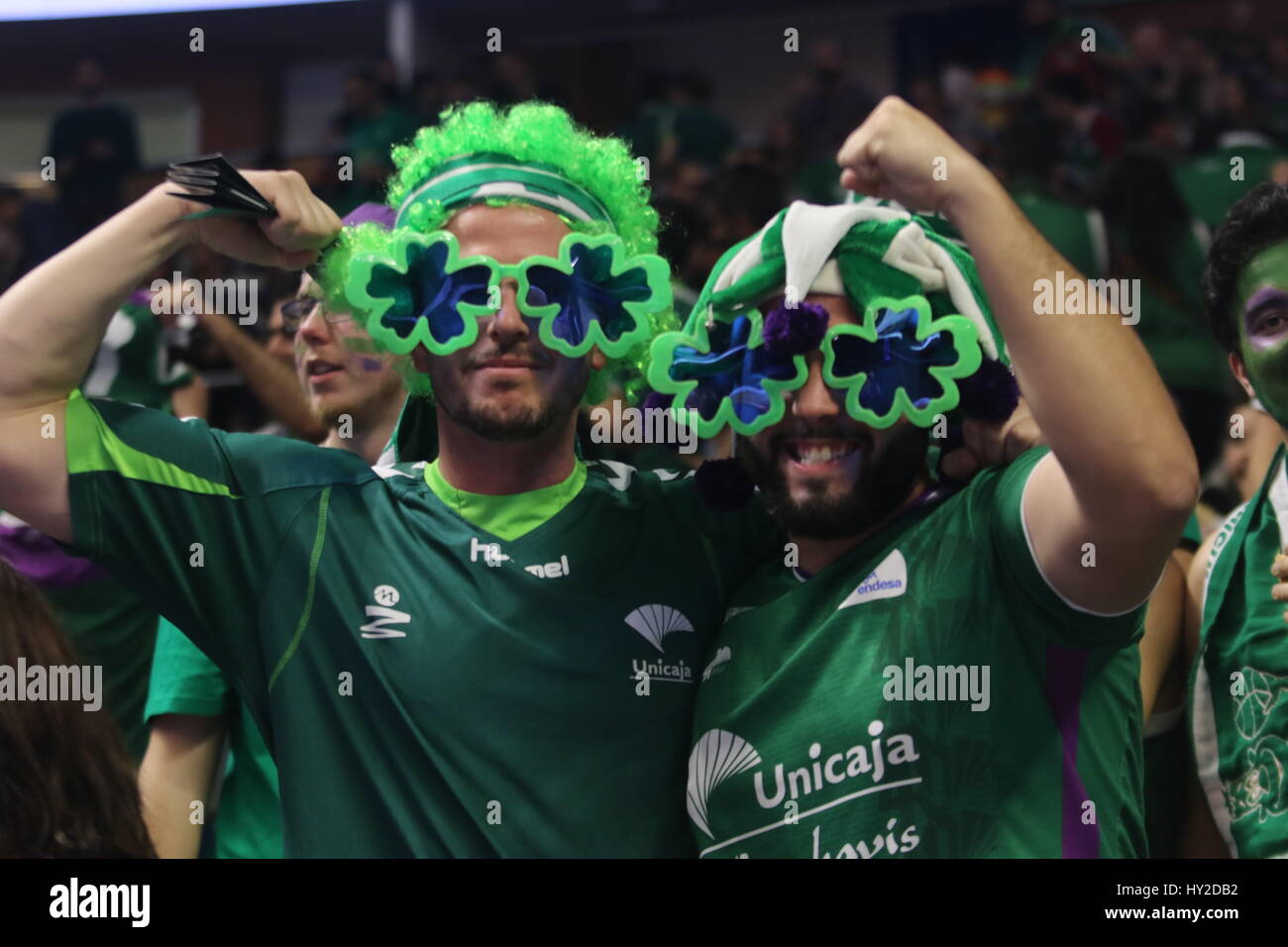 31. März 2017 - Victoria del Unicaja Malaga Basketball im zweiten Spiel der Eurocup Finale zwischen Unicaja und Valencia während der Eurocup zweiten Play-off-Endspiel zwischen Unicaja und Valencia bei Jose Maria Martin Carpena Sportpalast in Malaga, Andalusien, Spanien, 31. März 2017 Credit: Fotos Lorenzo Carnero/ZUMA Draht/Alamy Live News Stockfoto