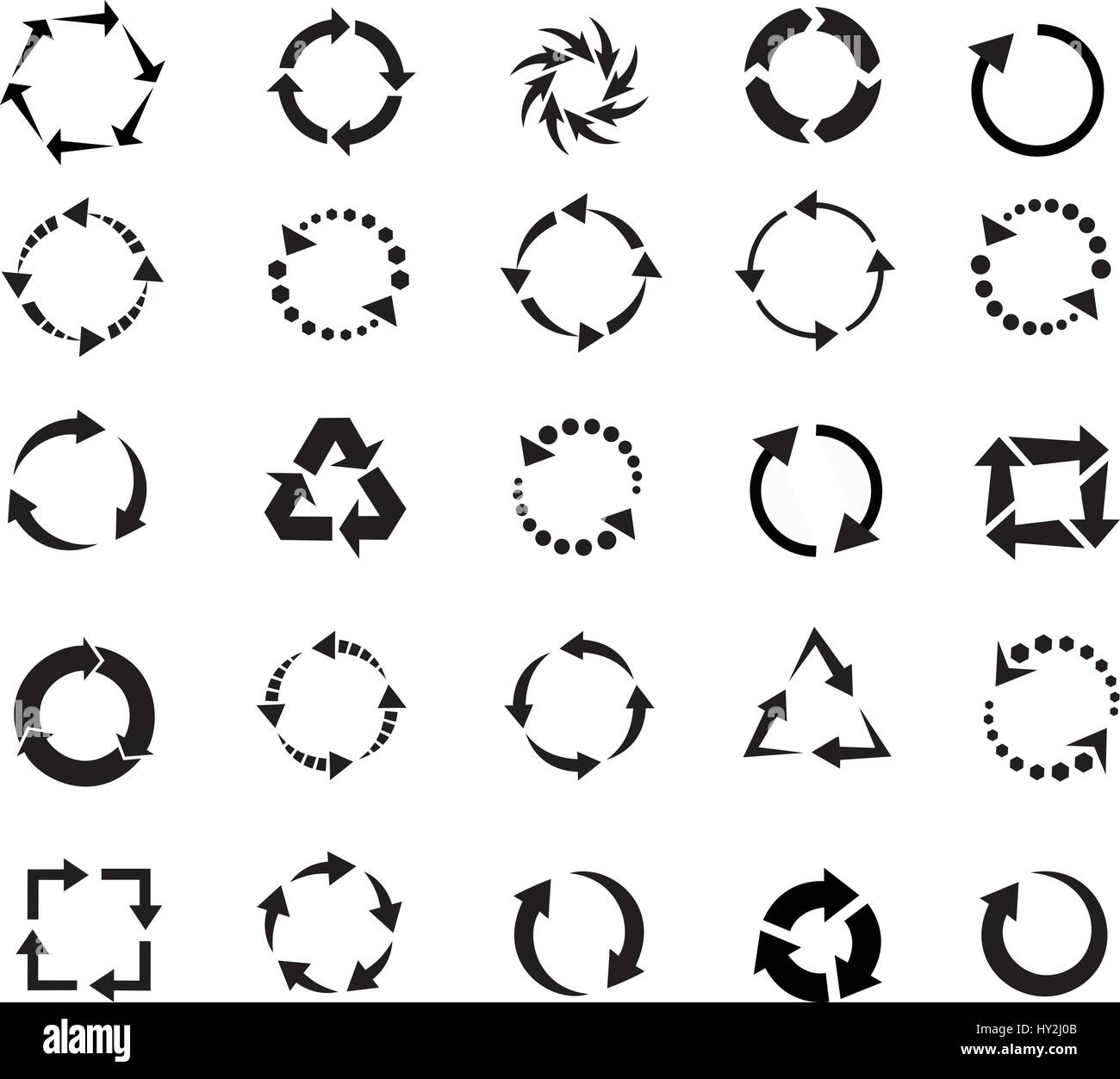 Kreis-Pfeile-Symbol, Piktogramm aktualisieren Reload Drehung Schleife, Zeichen des Recyclings. Vektor-set Stock Vektor