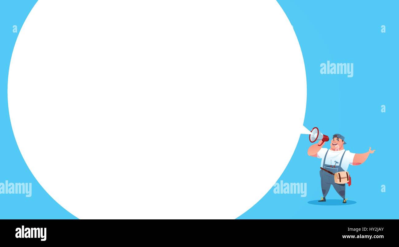 Arbeiter halten Megaphon Sprechblase mit Textfreiraum, Cartoon Handwerker-internationaler Tag der Arbeit-Konzept Stock Vektor