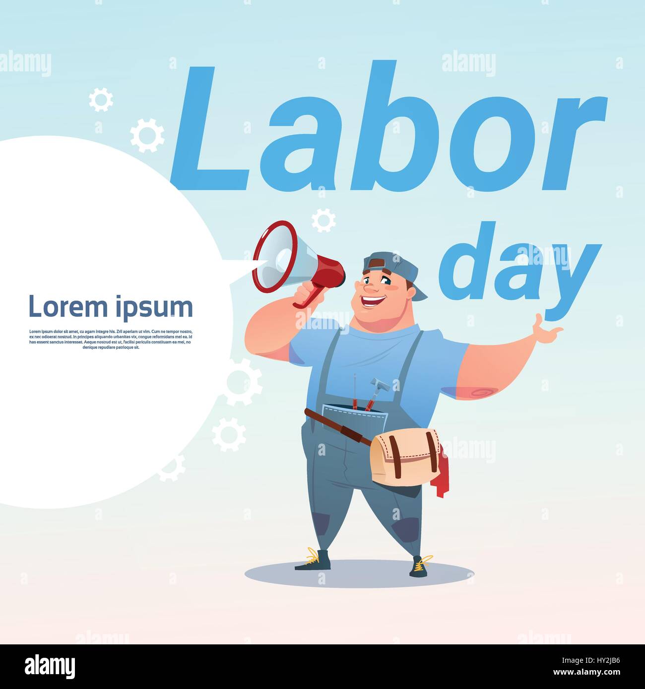 Arbeiter halten Megaphon internationaler Tag der Arbeit Feier Maiferien Grußkarte Stock Vektor