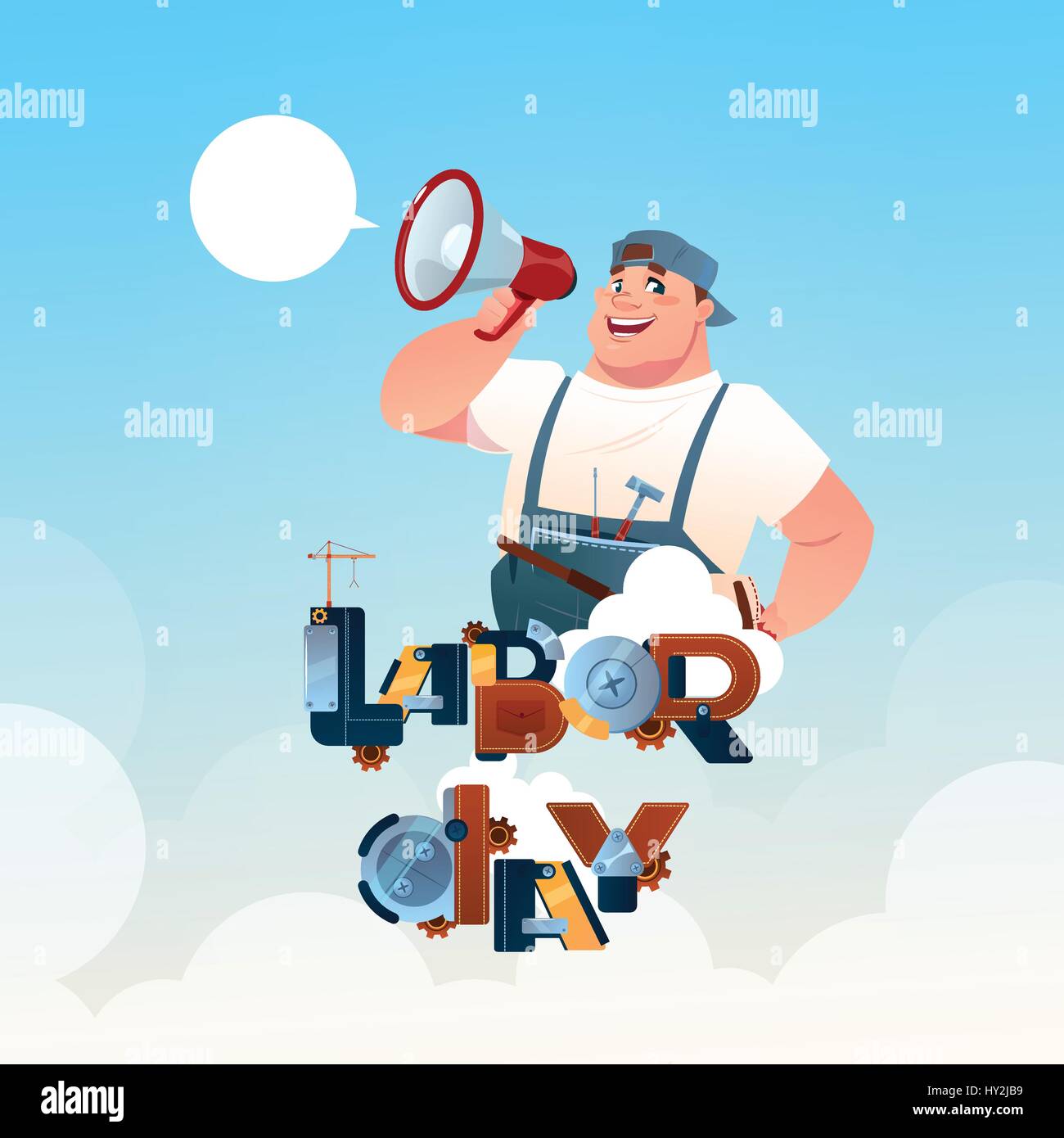 Arbeiter halten Megaphon internationaler Tag der Arbeit Feier Maiferien Grußkarte Stock Vektor