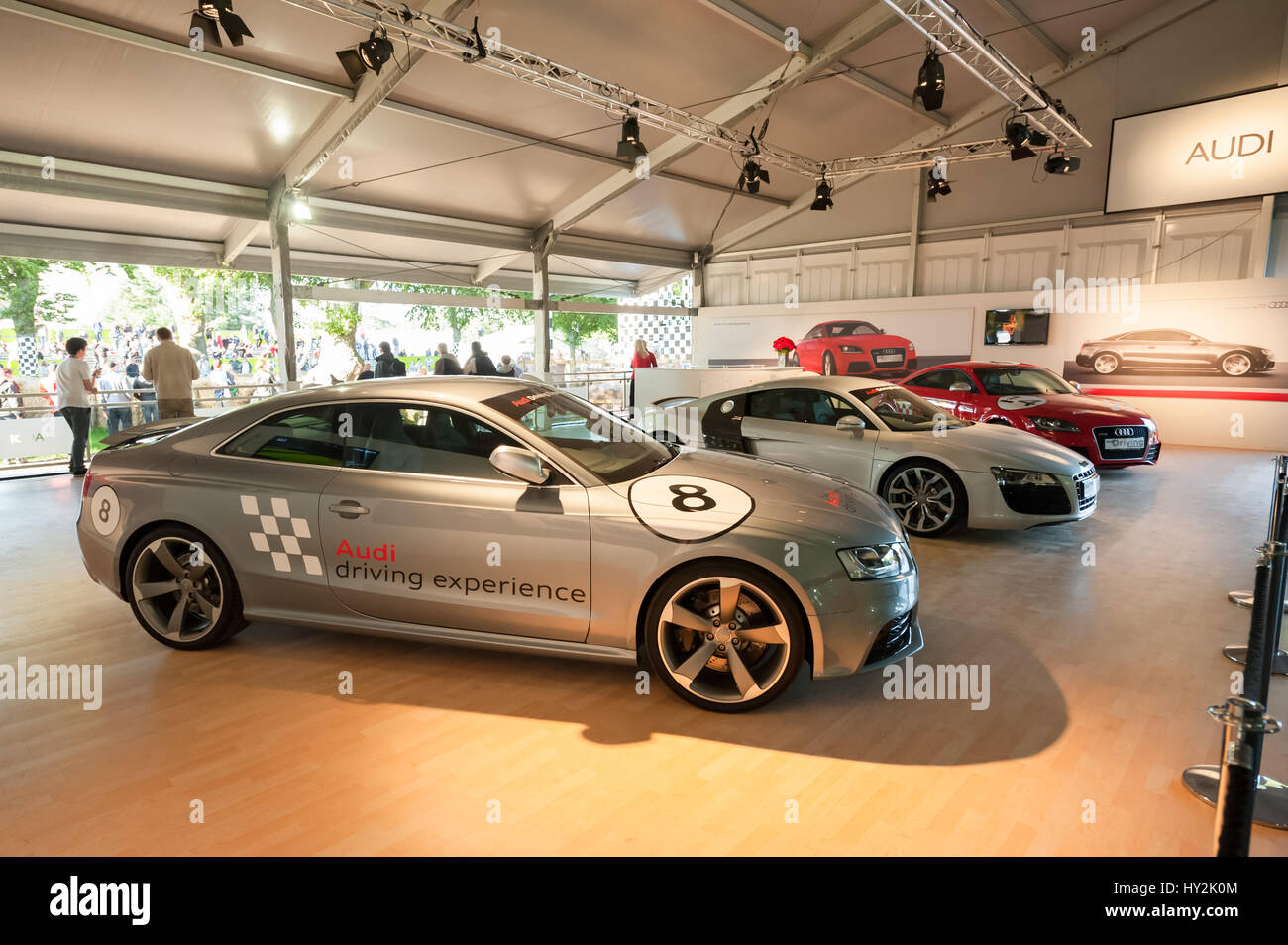 Goodwood, UK - 1. Juli 2012: Sammlung von Audi Autos auf dem Display an das Festival of Speed Motorsport Veranstaltung in Goodwood, UK Stockfoto