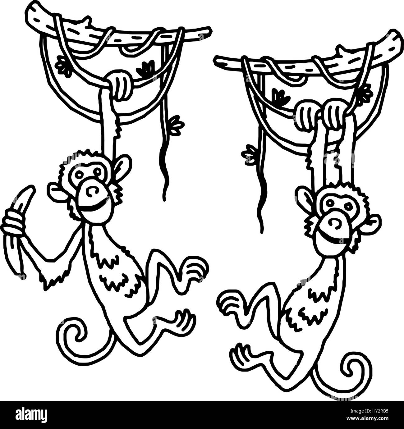 Niedlichen Affen an den Baum hängen Stock Vektor